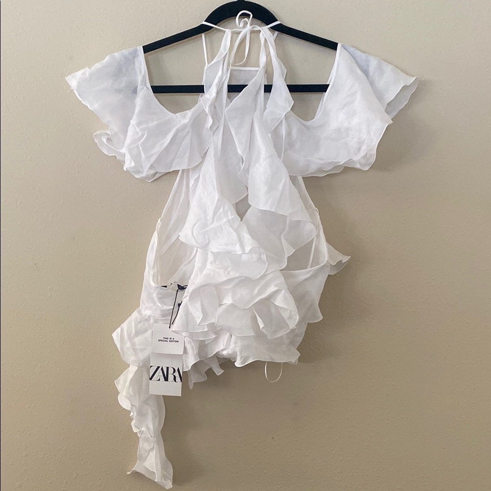 Zara White Ruffle Top - Picture 2 of 3